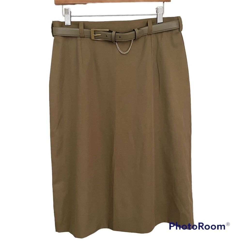 Lucia Olive Green Pencil Skirt with Belt
